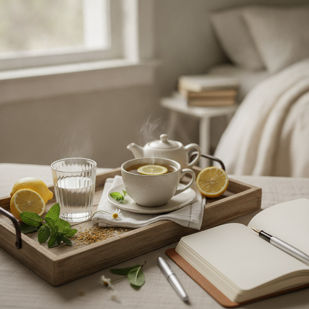 glass of water lemon herbal tea morning ritual