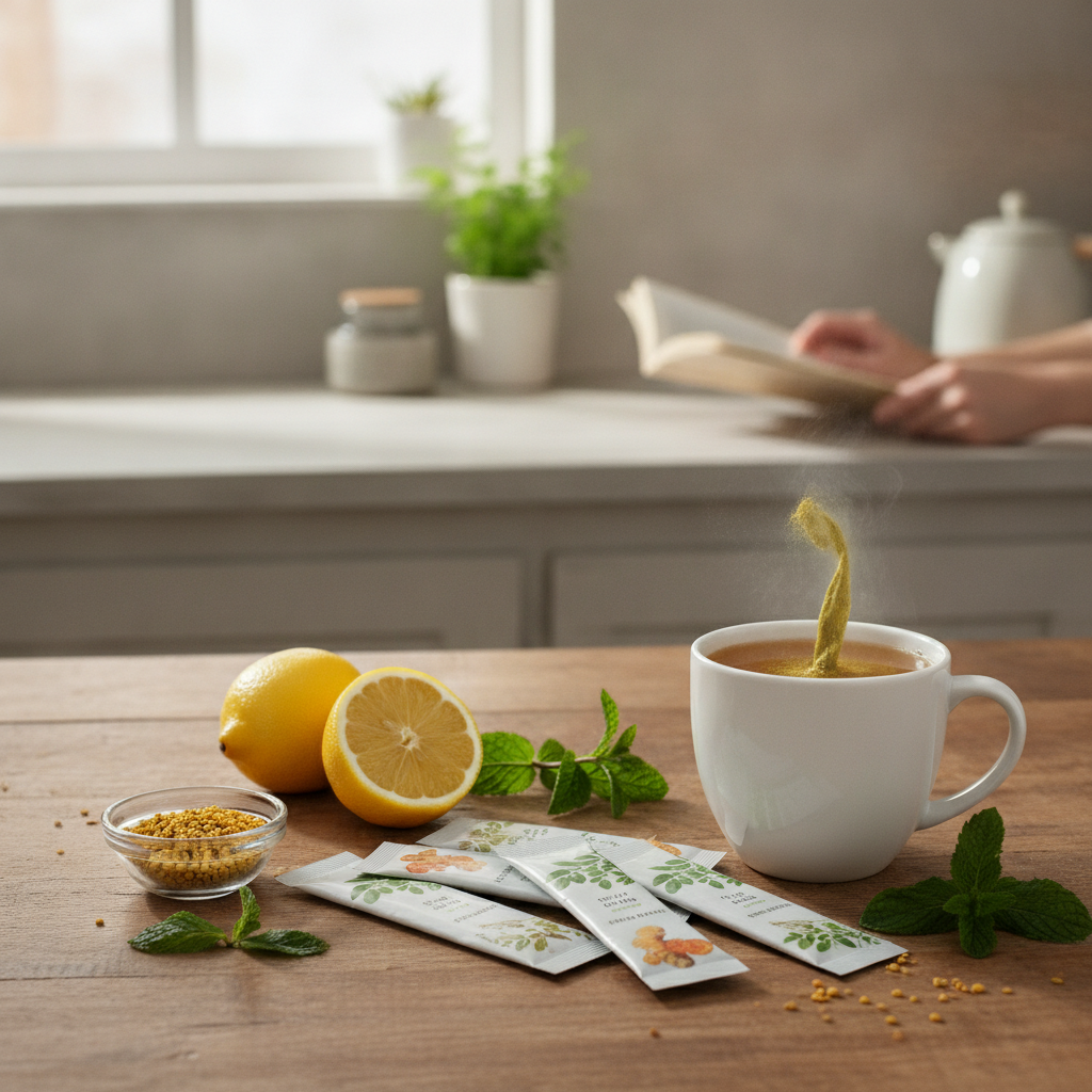 herbal drink stick morning kitchen table